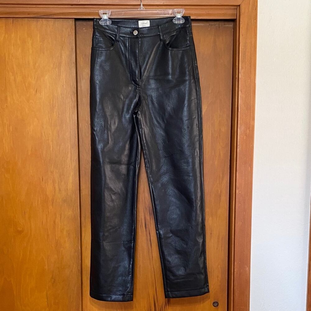 Wilfred Black Polyurethane Straight Leg Pants 5 Pocket Goth Punk City Edgy Glam